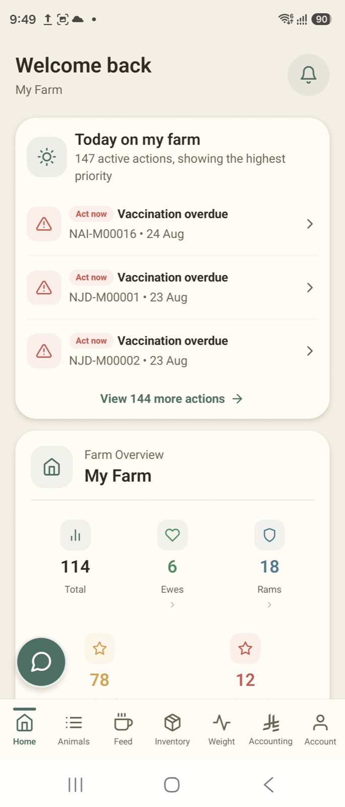 Wasm Mrah livestock farm dashboard in English